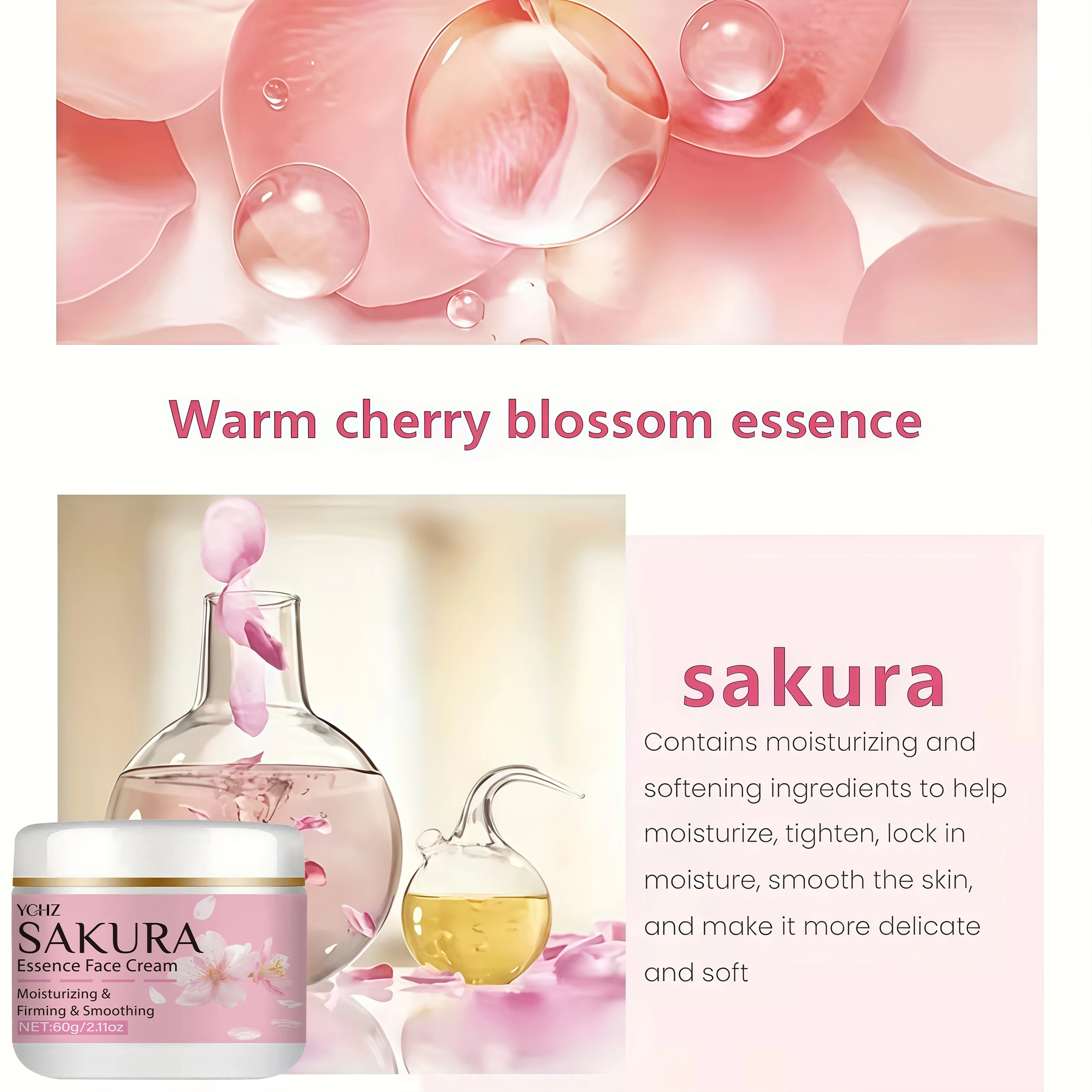 Sakura Facial Cream, Deeply Moisturizes Dry Skin, Tightens and Lifts, Smoothes the Skin, Provides a Light Beige Tone, Is Gentle and Non-Greasy, Making the Skin Softer and More Elastic