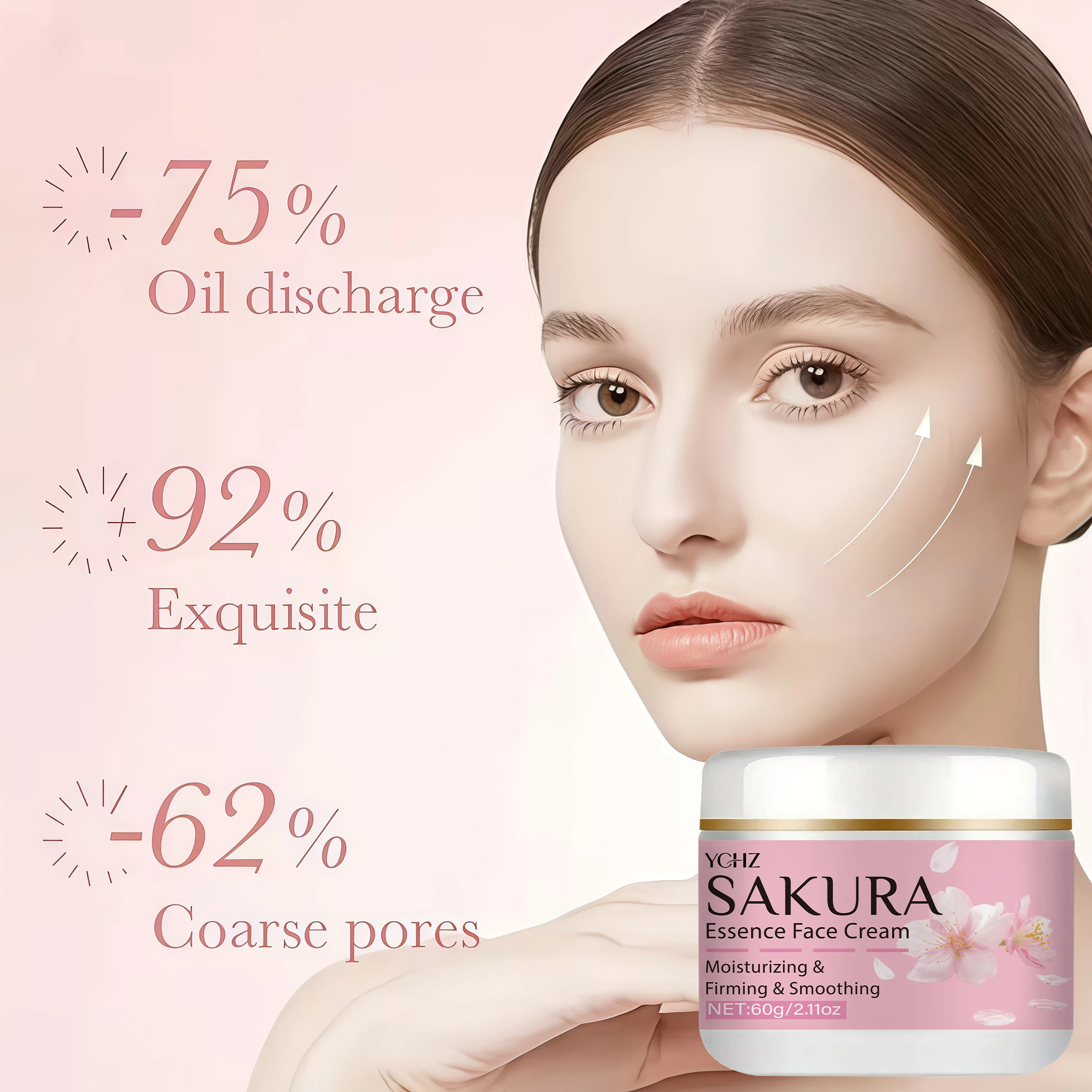 Sakura Facial Cream, Deeply Moisturizes Dry Skin, Tightens and Lifts, Smoothes the Skin, Provides a Light Beige Tone, Is Gentle and Non-Greasy, Making the Skin Softer and More Elastic