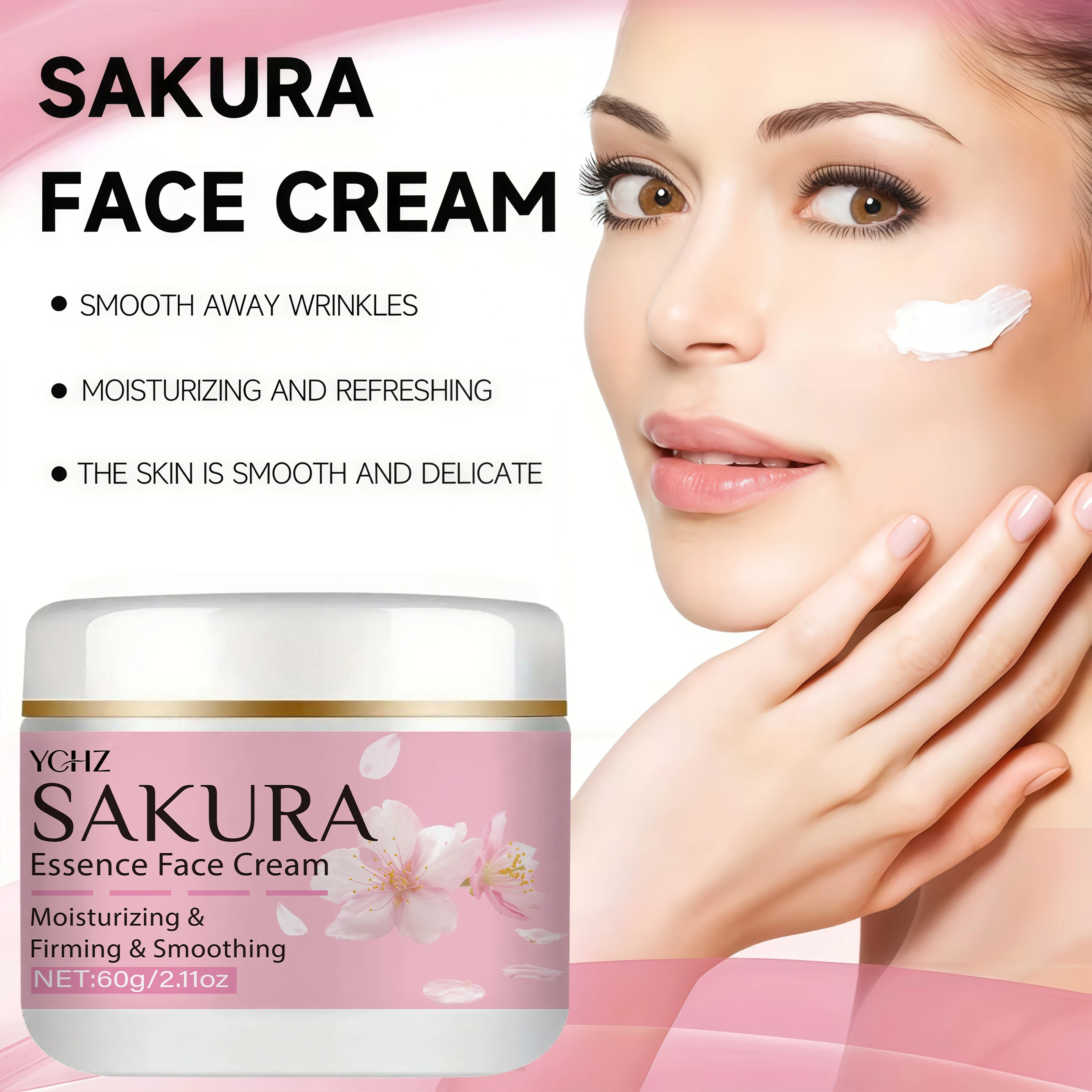 Sakura Facial Cream, Deeply Moisturizes Dry Skin, Tightens and Lifts, Smoothes the Skin, Provides a Light Beige Tone, Is Gentle and Non-Greasy, Making the Skin Softer and More Elastic