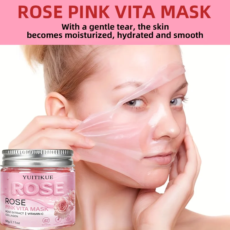 YUITIKUE Rose Pink Vita Mask | Rose Extract + Vitamin C & Collagen | For Luminous, Moisturized Skin 60g
