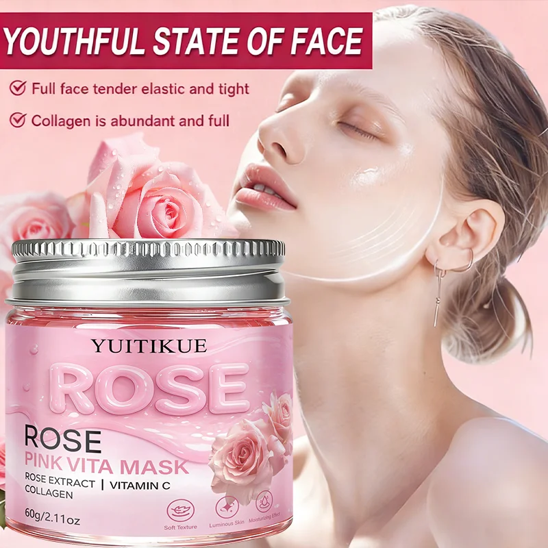 YUITIKUE Rose Pink Vita Mask | Rose Extract + Vitamin C & Collagen | For Luminous, Moisturized Skin 60g