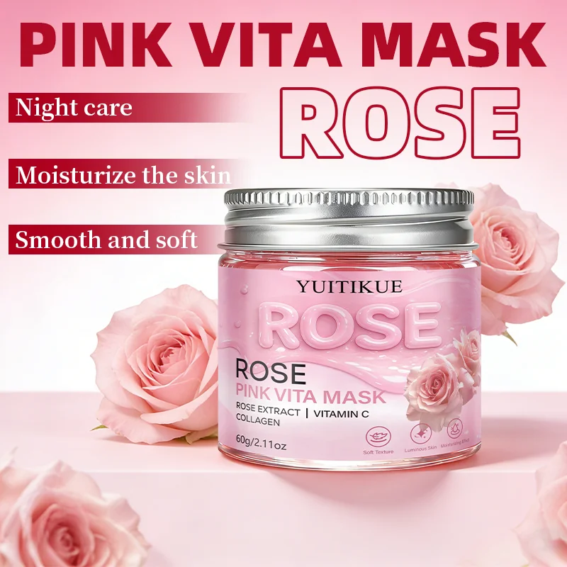 YUITIKUE Rose Pink Vita Mask | Rose Extract + Vitamin C & Collagen | For Luminous, Moisturized Skin 60g