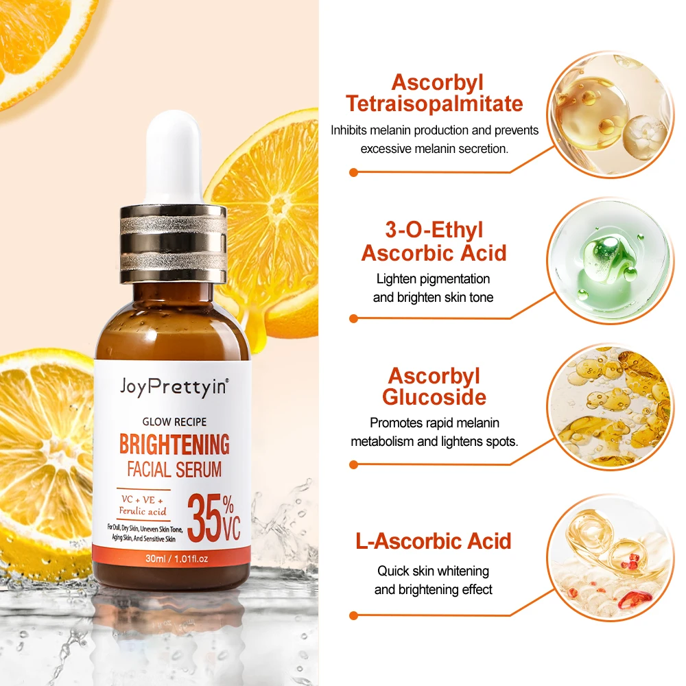 Vitamin C Whitening Facial Serum Fade Dark Spots Hyaluronic Acid Moisturizing Repair Dull Face Essence Skin Care Products