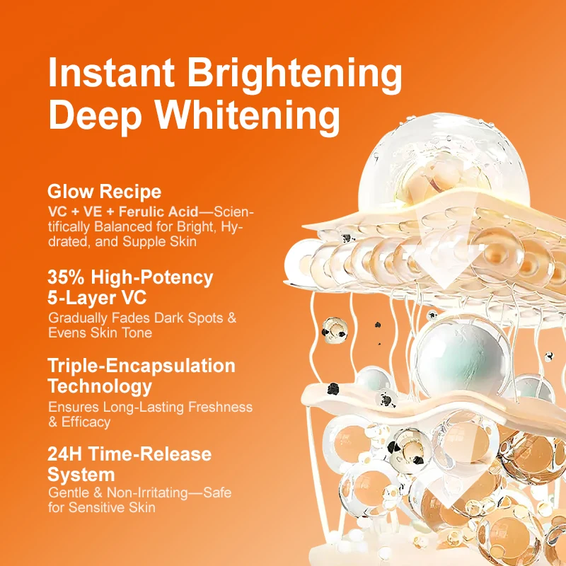 Vitamin C Whitening Facial Serum Fade Dark Spots Hyaluronic Acid Moisturizing Repair Dull Face Essence Skin Care Products