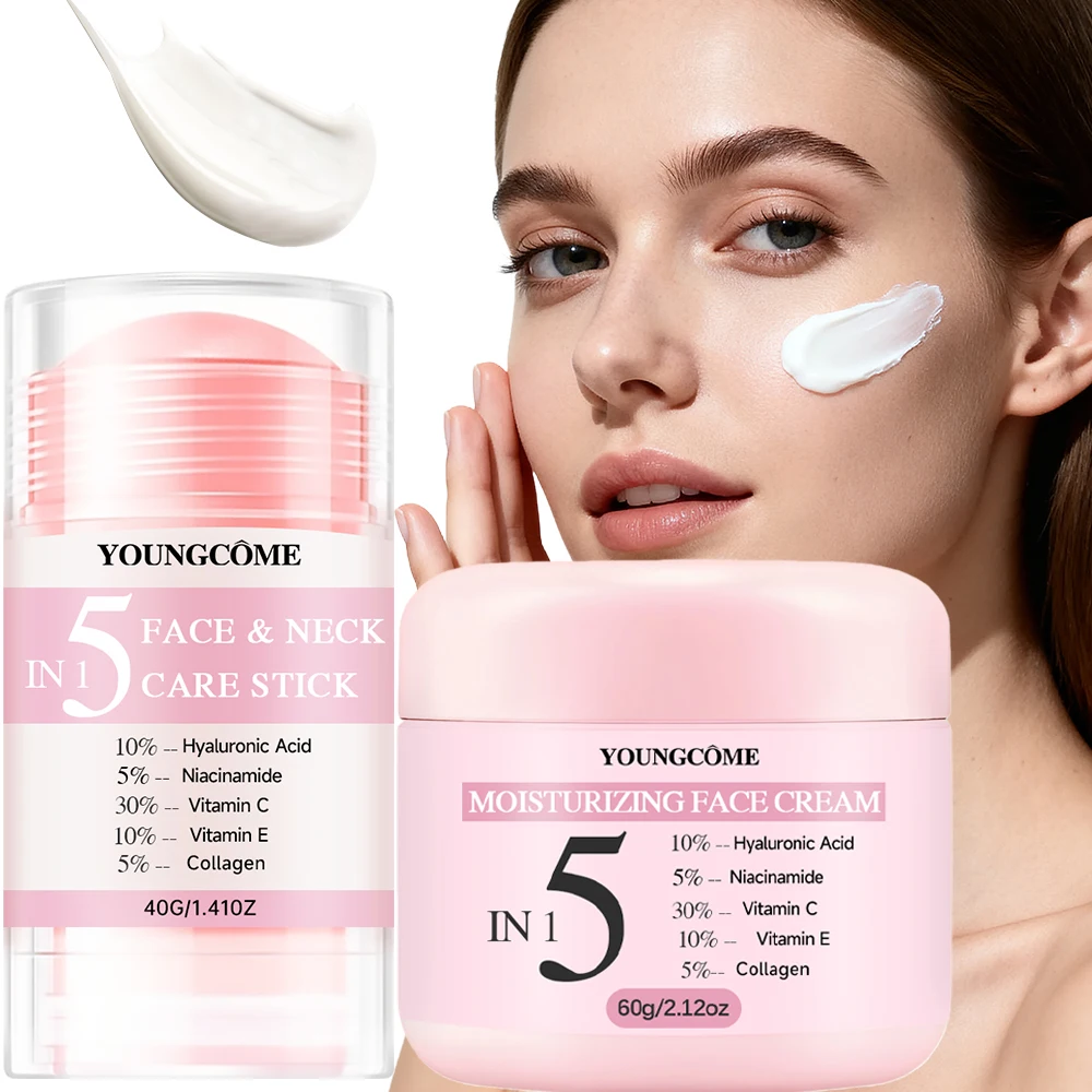 2-piece set Hydrating Skincare Set: Face Moisturizer Cream + Neck Care Stick with Hyaluronic Acid, Niacinamide, Vitamin C & E fo