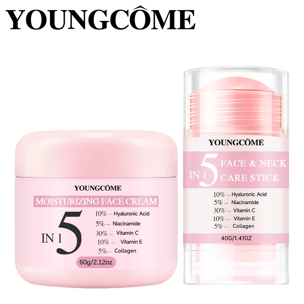2-piece set Hydrating Skincare Set: Face Moisturizer Cream + Neck Care Stick with Hyaluronic Acid, Niacinamide, Vitamin C & E fo