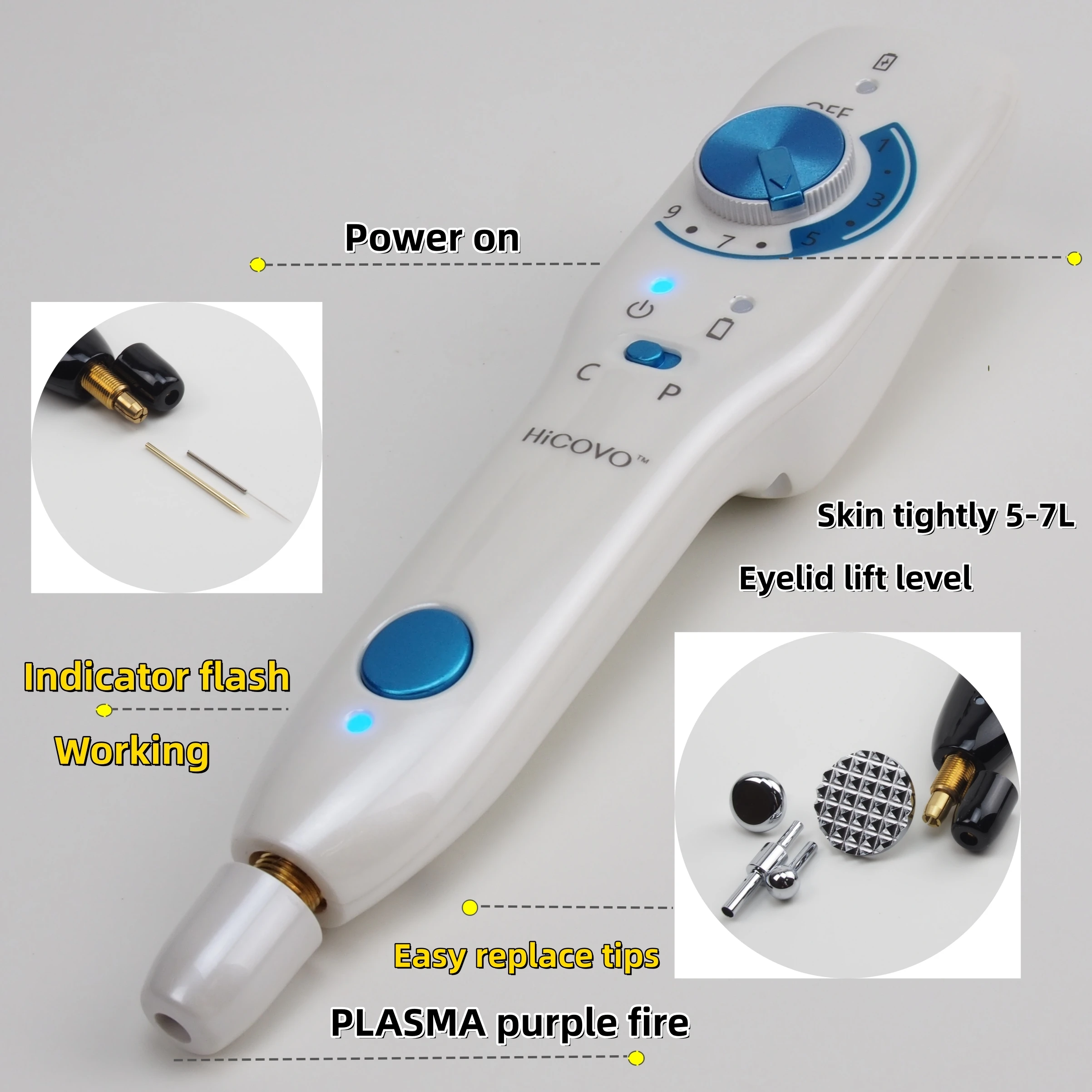 Hicovo Cold Plasma Fibroblast Pen Anti-Wrinkle Acne Sterilization Skin Tighten Wart Remove Auto Eyelid Lift Machine