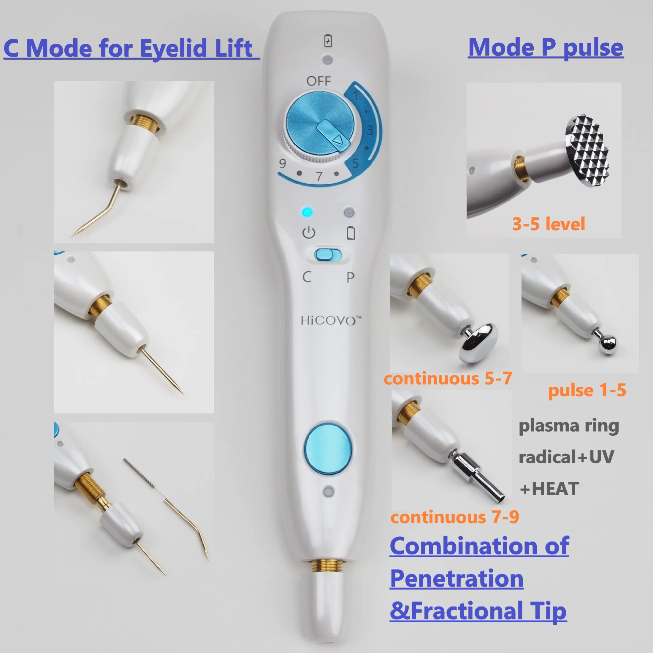 Hicovo Cold Plasma Fibroblast Pen Anti-Wrinkle Acne Sterilization Skin Tighten Wart Remove Auto Eyelid Lift Machine