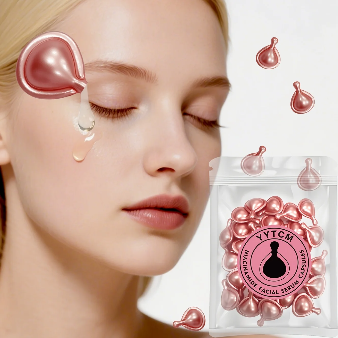 Niacinamide Facial Essence Capsules, Containing Retinol, Olive Fruit Oil, Gardenia Extract, Brighten Skin Tone, Moisturize and Hydrate, Smooth and Refine Skin (0.5Gx30 Capsules)/Bag