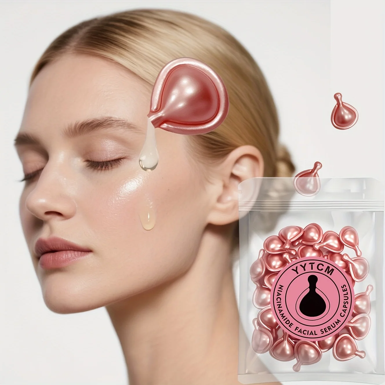 Niacinamide Facial Essence Capsules, Containing Retinol, Olive Fruit Oil, Gardenia Extract, Brighten Skin Tone, Moisturize and Hydrate, Smooth and Refine Skin (0.5Gx30 Capsules)/Bag