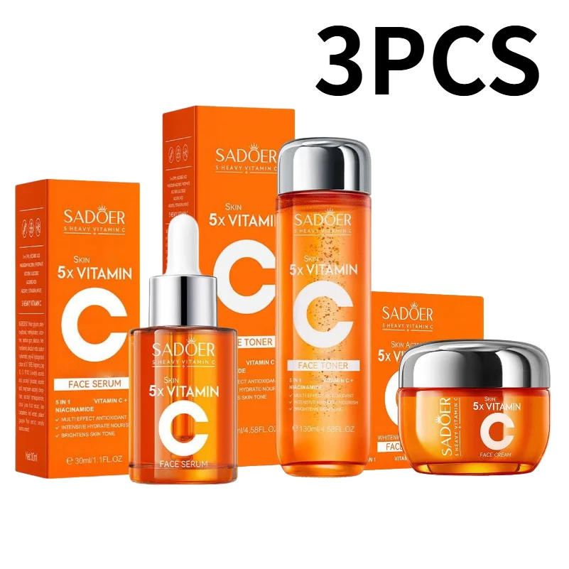 5x Vitamin C Skincare Set, Moisturizing Brightening Firming Anti-Wrinkle Repair Serum Cream Toner, Korean Skincare for Dull Skin