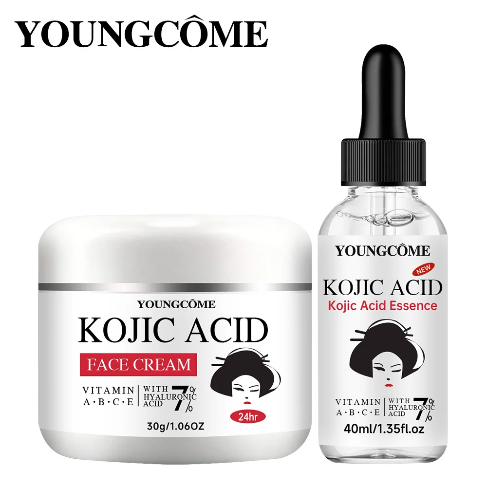 YOUNGCOME Kojic Acid Serum &Cream Bundle - Brightening Set for Dark Spots, Acne Scars, Anti-Aging Evens Skin Tone 2-in-1 Skincar