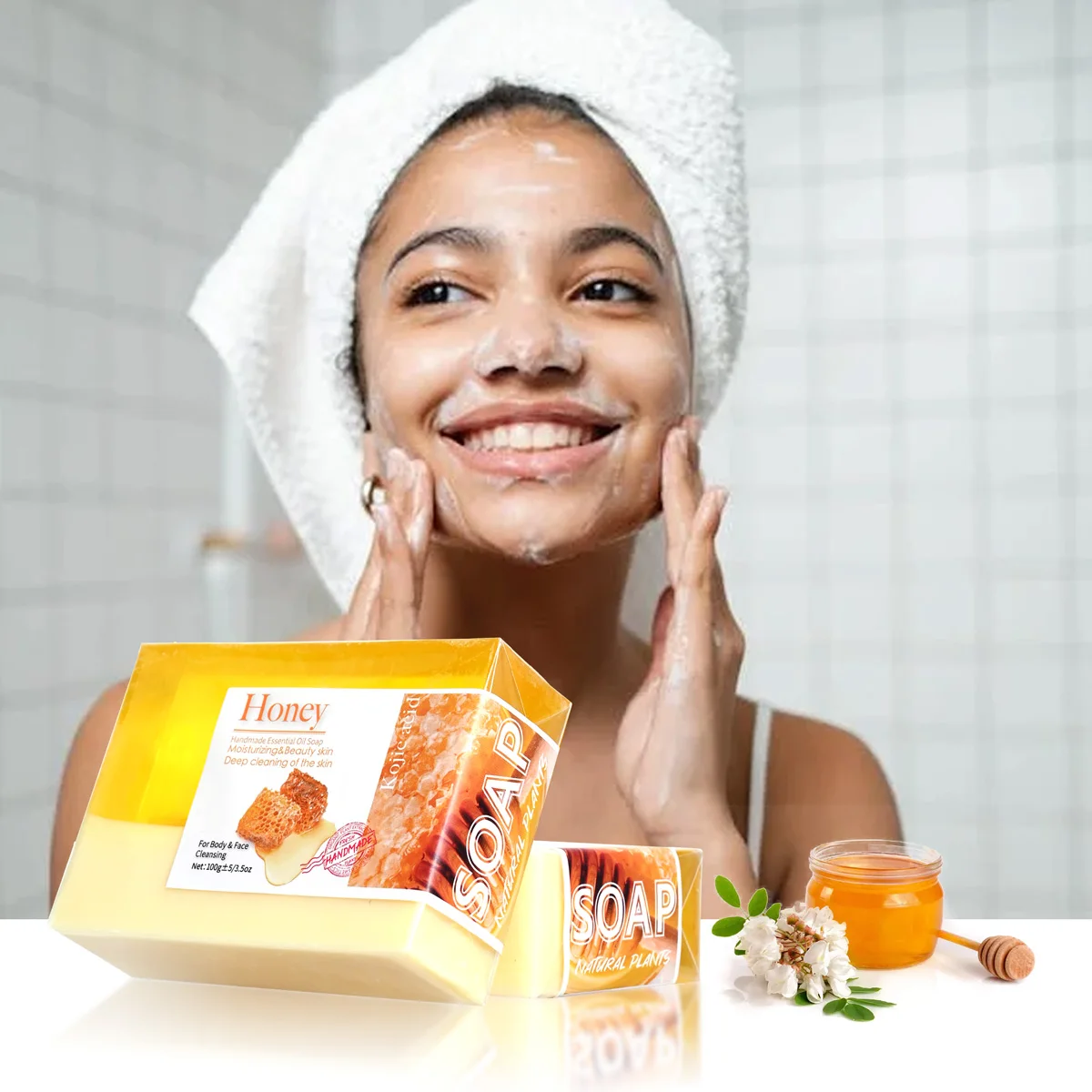 100g Honey Collagen Soap with Vitamin Niacinamide Facial Cleansing Soap Moisturizing Honey Face Wash Bar for Skin Care