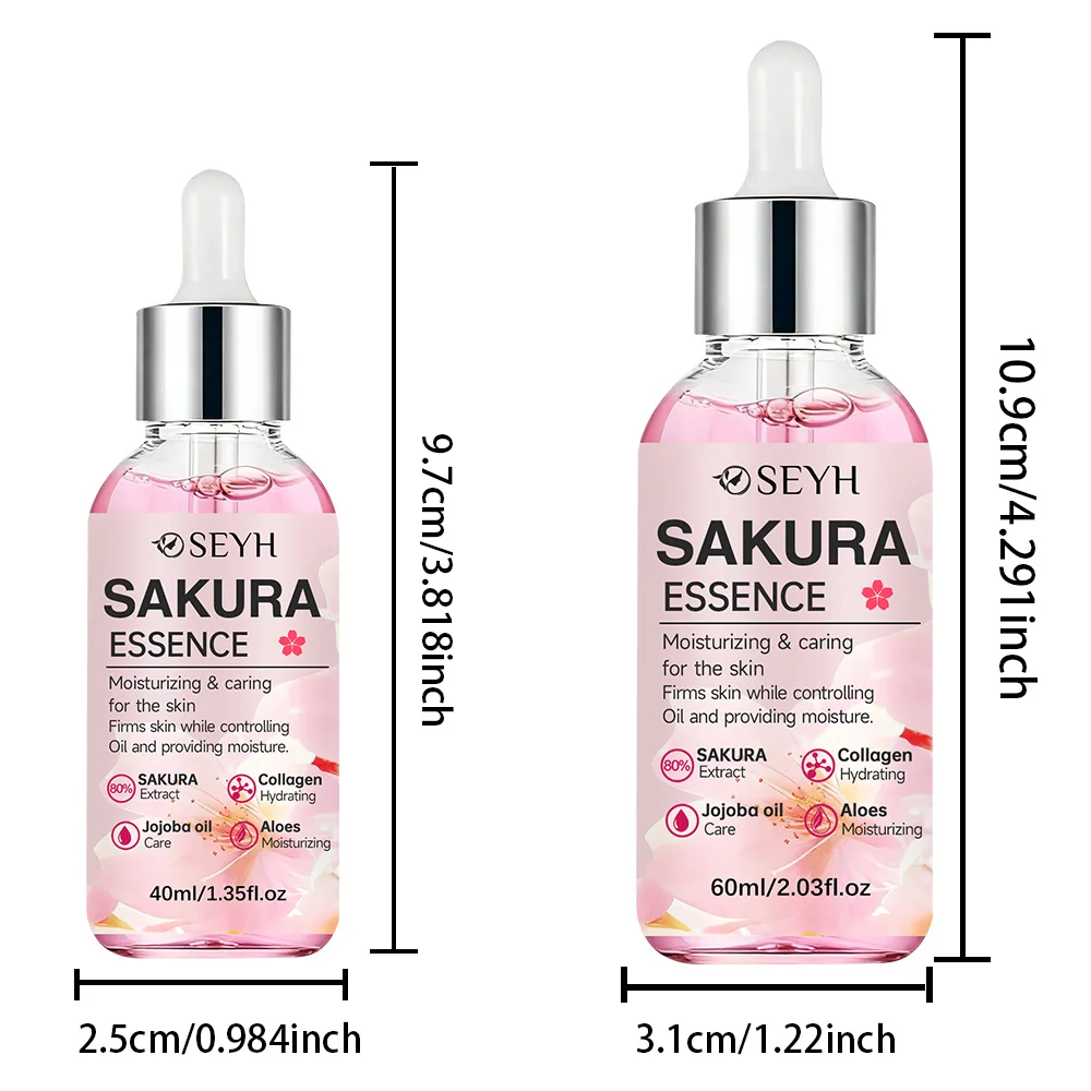 SEYH Sakura Day & Night Moisturizing Essence 40ml/60ml Instant Lifting Facial Essence Lightweight Plant-based Moisturizer & Tigh