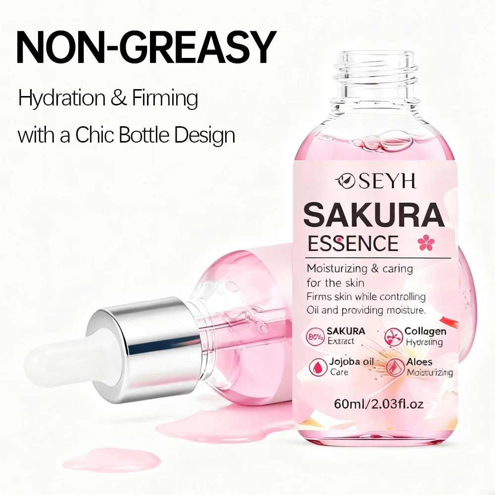 SEYH Sakura Day & Night Moisturizing Essence 40ml/60ml Instant Lifting Facial Essence Lightweight Plant-based Moisturizer & Tigh