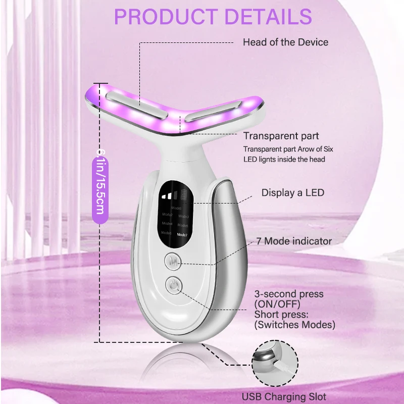 EMS Beauty Neck Instrument Microcurrent Face Neck Beauty Device LED Photon Reduce Double Chin Anti Wrinkle Tightening Skin Care