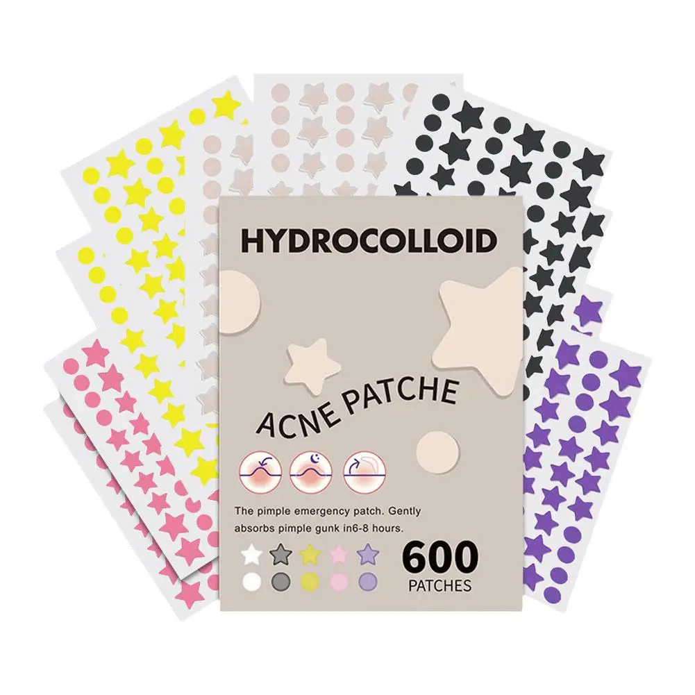 600Pcs Star Hydrocolloid Acne Patches Cute Colorful Pimple Patches for Face Invisible Spot Cover Stickers Absorbing Pus Skincare