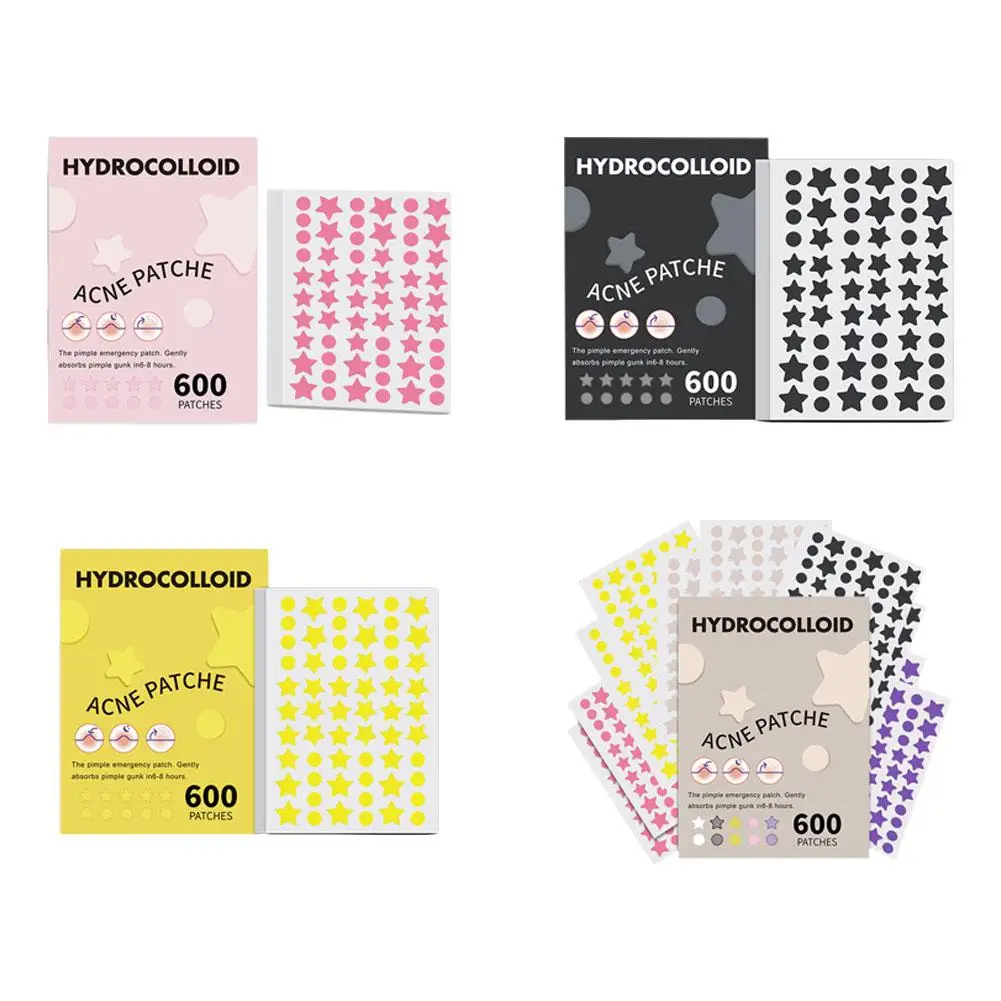 600Pcs Star Hydrocolloid Acne Patches Cute Colorful Pimple Patches for Face Invisible Spot Cover Stickers Absorbing Pus Skincare