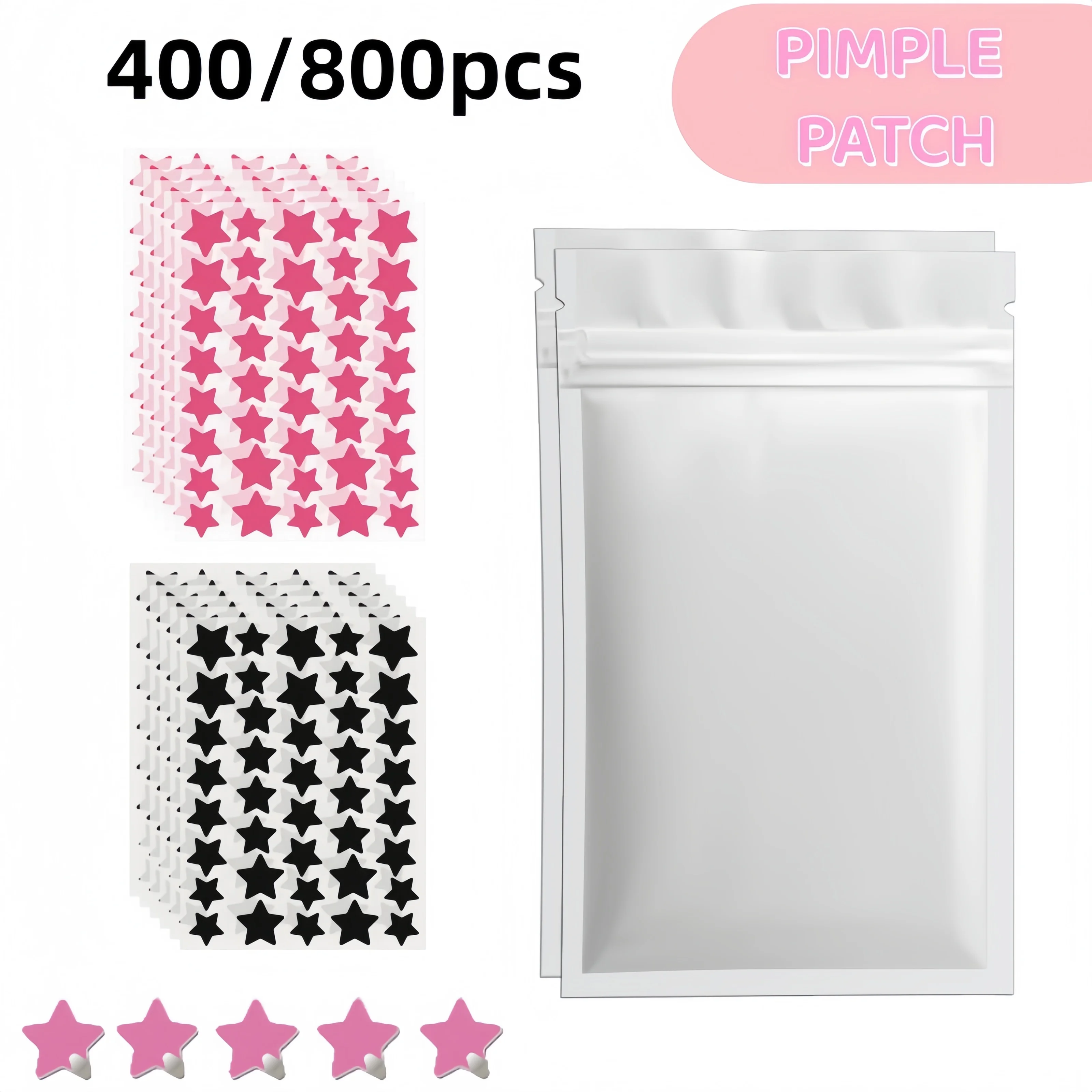 400/800pcs Red & Black Star Pimple Patches Deep-Cleansing Dual-Tone Acne Stickers for All Skin Types