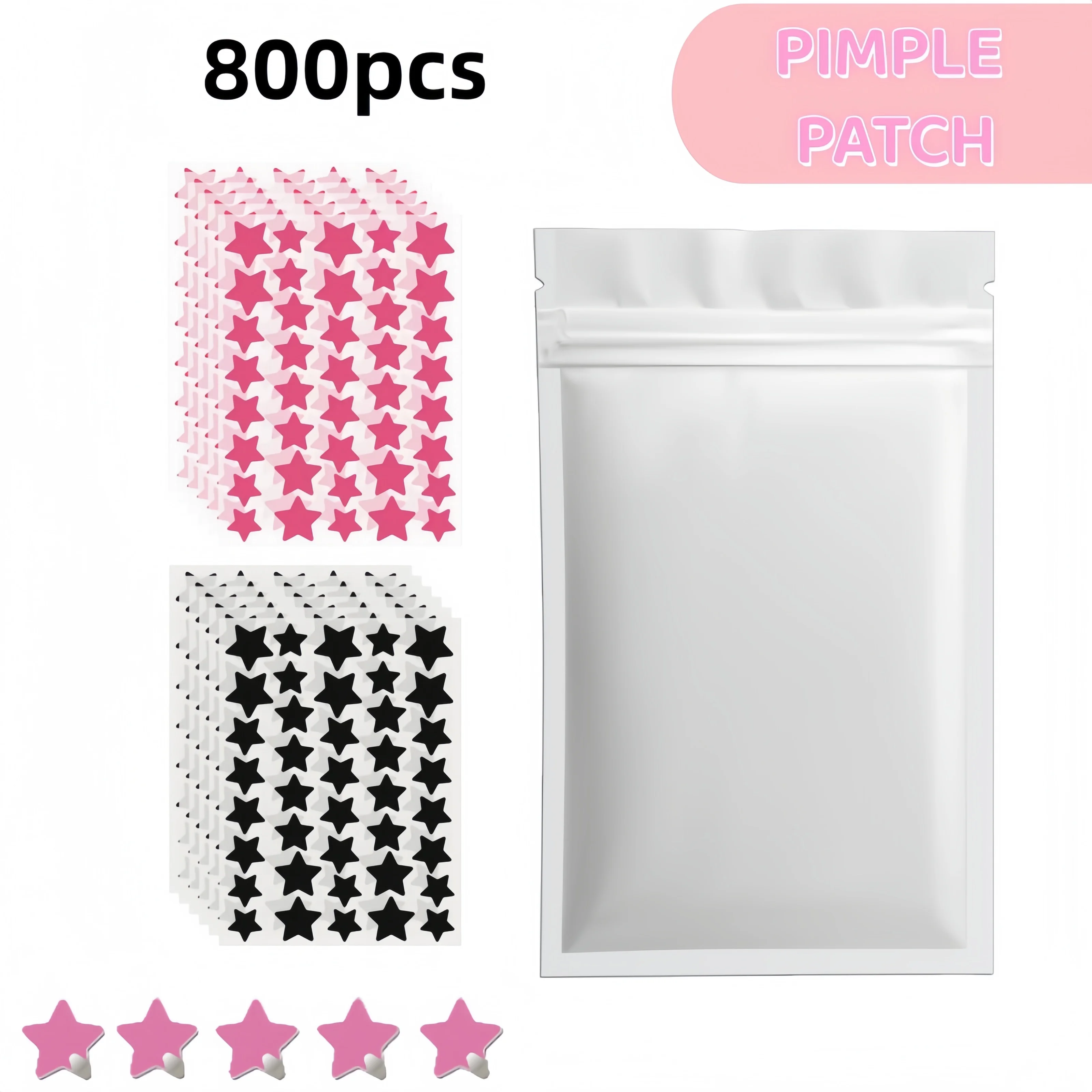 400/800pcs Red & Black Star Pimple Patches Deep-Cleansing Dual-Tone Acne Stickers for All Skin Types