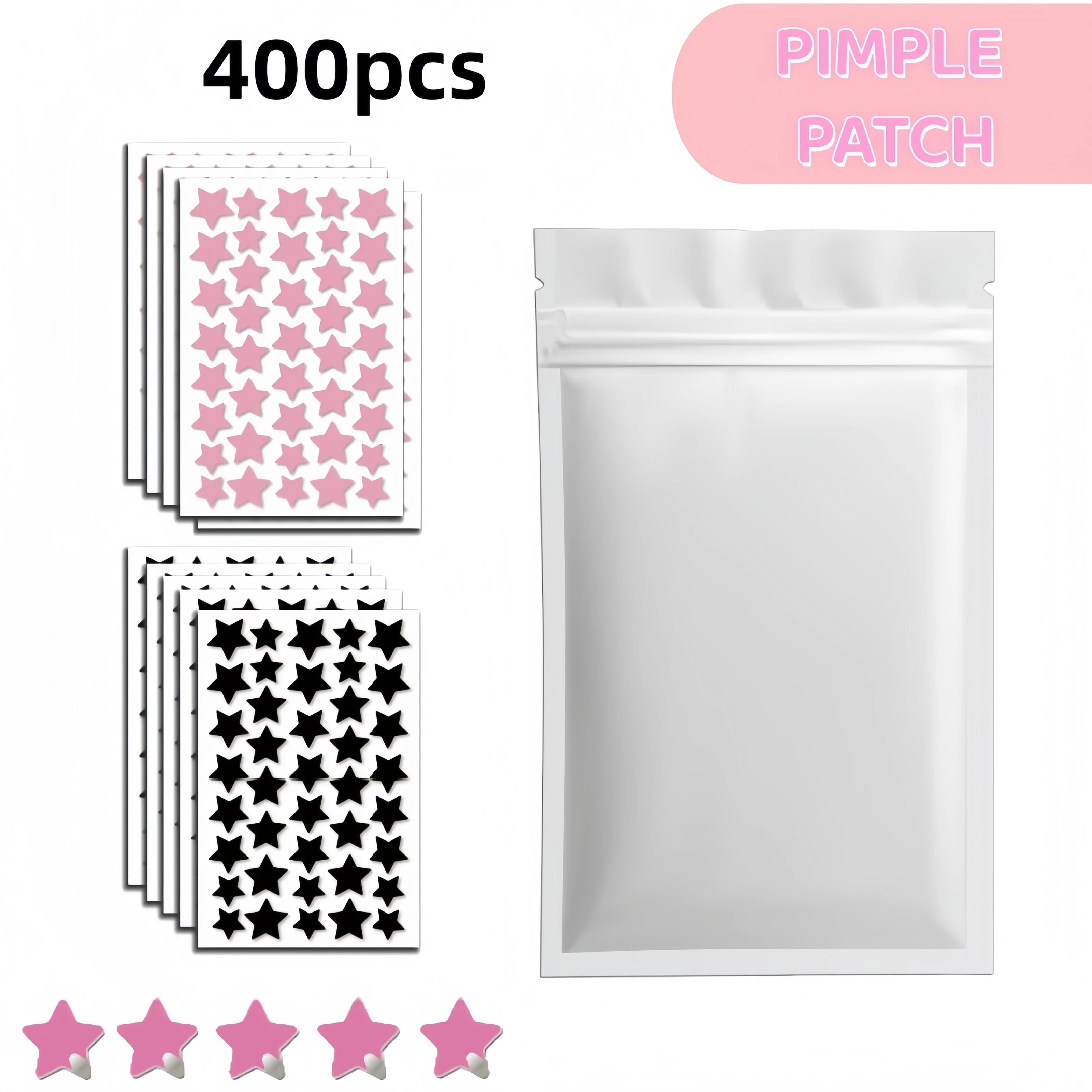 400/800pcs Red & Black Star Pimple Patches Deep-Cleansing Dual-Tone Acne Stickers for All Skin Types