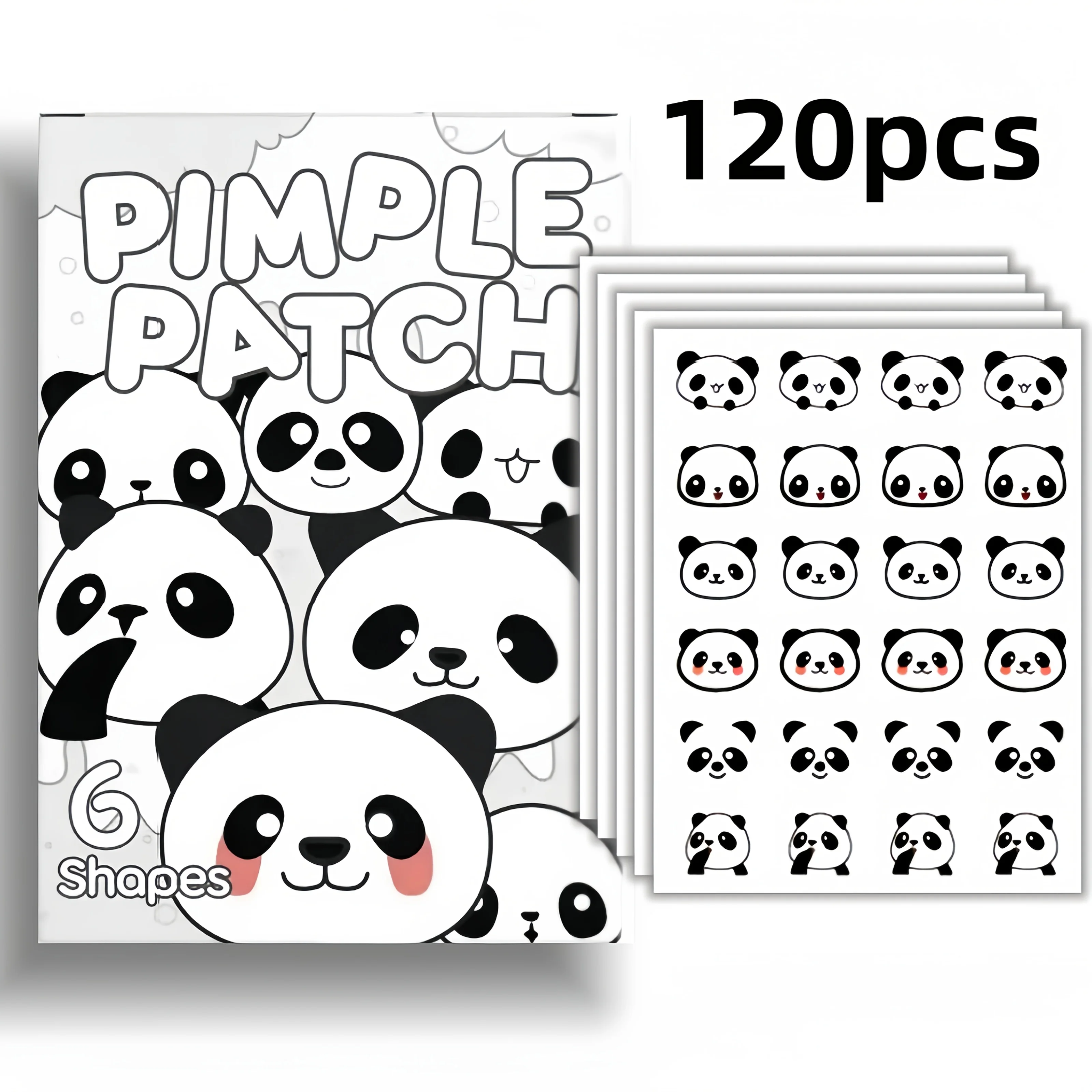 120pcs Hypoallergenic, Waterproof, Alcohol-Free Skin Patches, Adorable Panda Design, Perfect for Covering Pimples and Skin Blemi