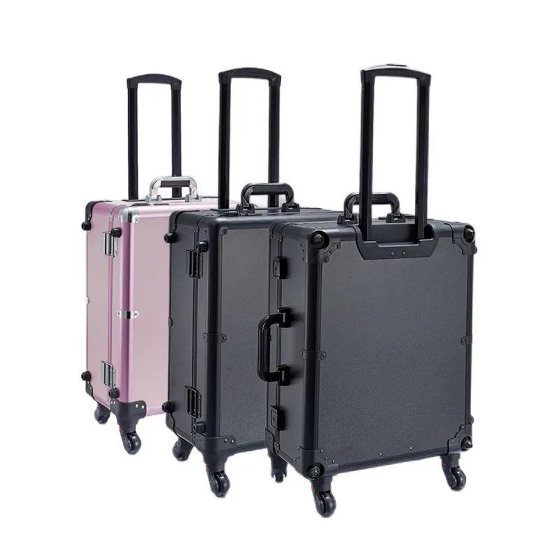 Large Capacity Professional Lighted Rolling Makeup Case for Stylists Travel Makeup Organizer Large Capacity Aluminum Makeup Case