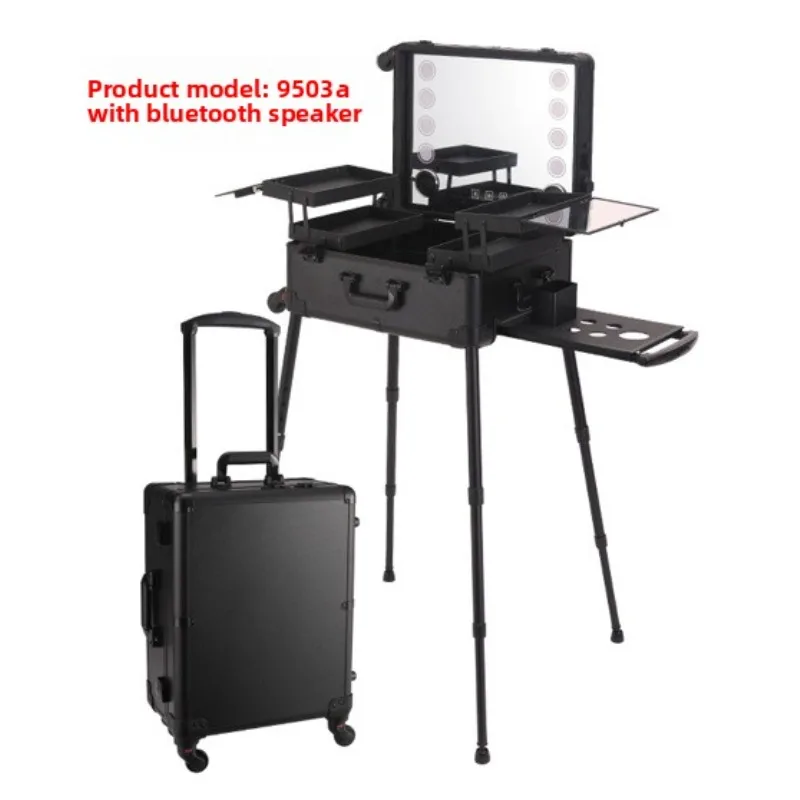 Large Capacity Professional Lighted Rolling Makeup Case for Stylists Travel Makeup Organizer Large Capacity Aluminum Makeup Case