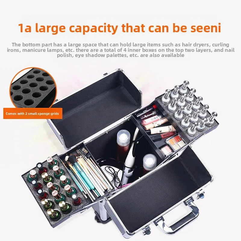Professional Nail Art Case Rolling Makeup Case Beauty Equipment Storage Cart Wheels for Hairstyling Tools Kit Makeup Box
