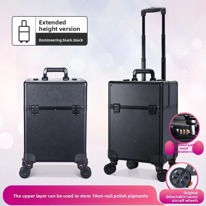 Professional Nail Art Case Rolling Makeup Case Beauty Equipment Storage Cart Wheels for Hairstyling Tools Kit Makeup Box