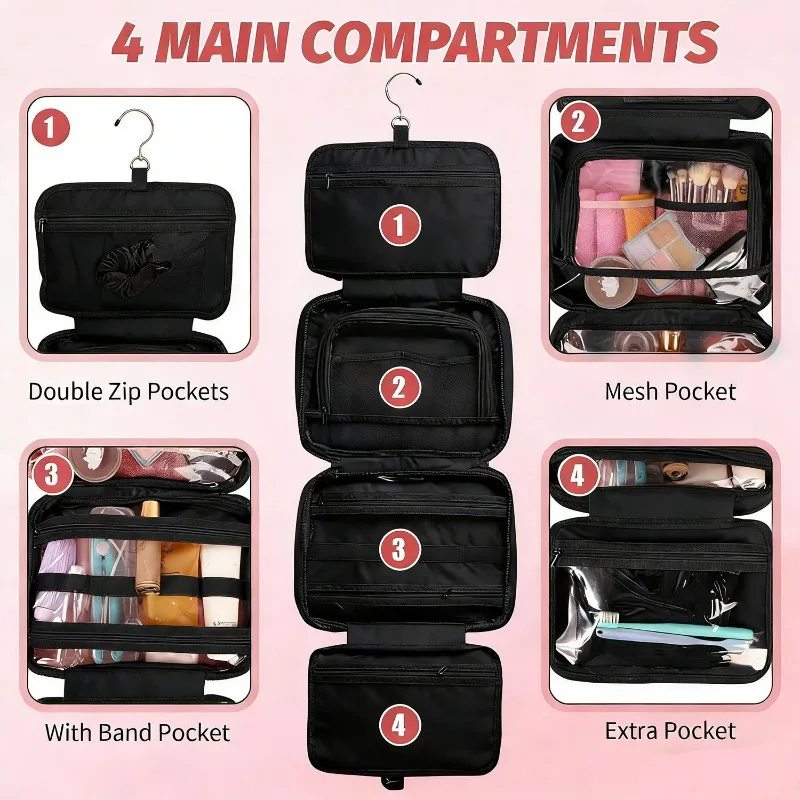 Travel Hanging Toiletry Bag Jewelry Organizer 2 in 1 Cosmetic Storage Case Waterproof Large Capacity Makeup Organizer Portable
