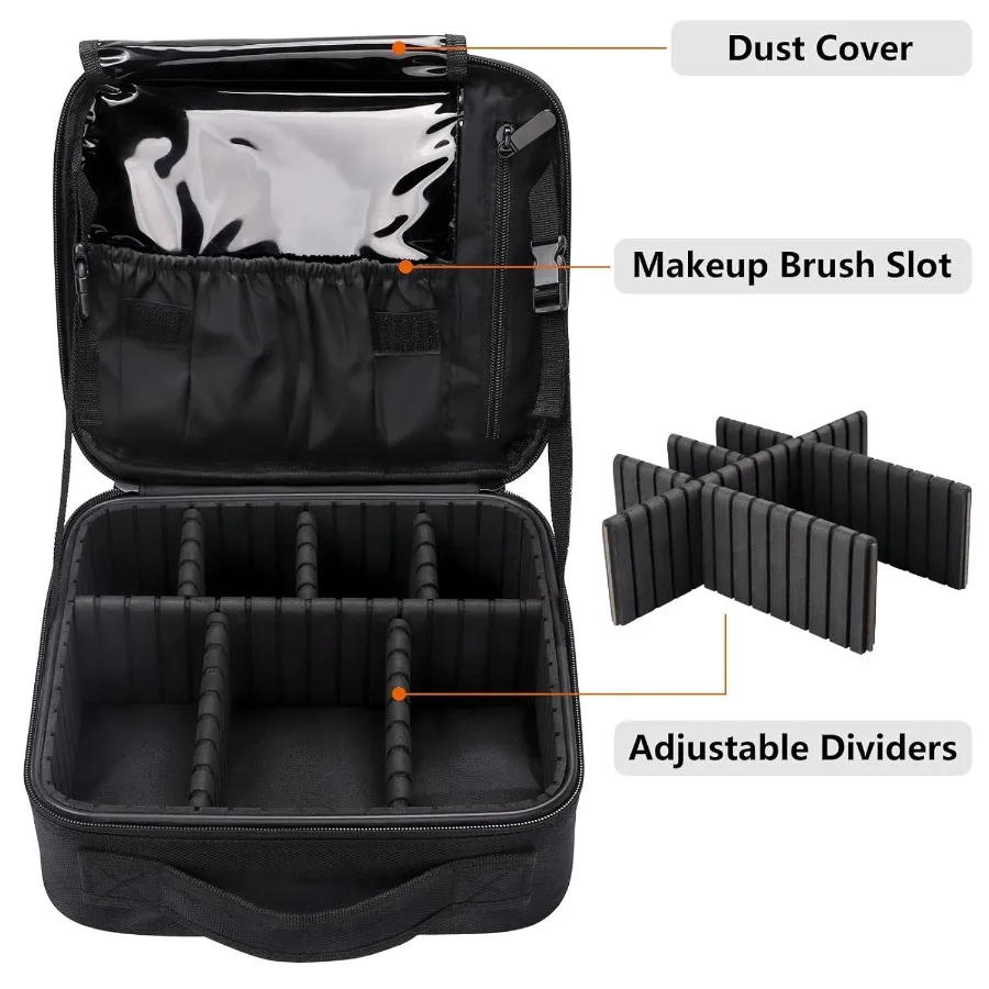 Travel cosmetic bag women's portable cosmetic case professional cosmetic storage box with adjustable dividers can store makeup