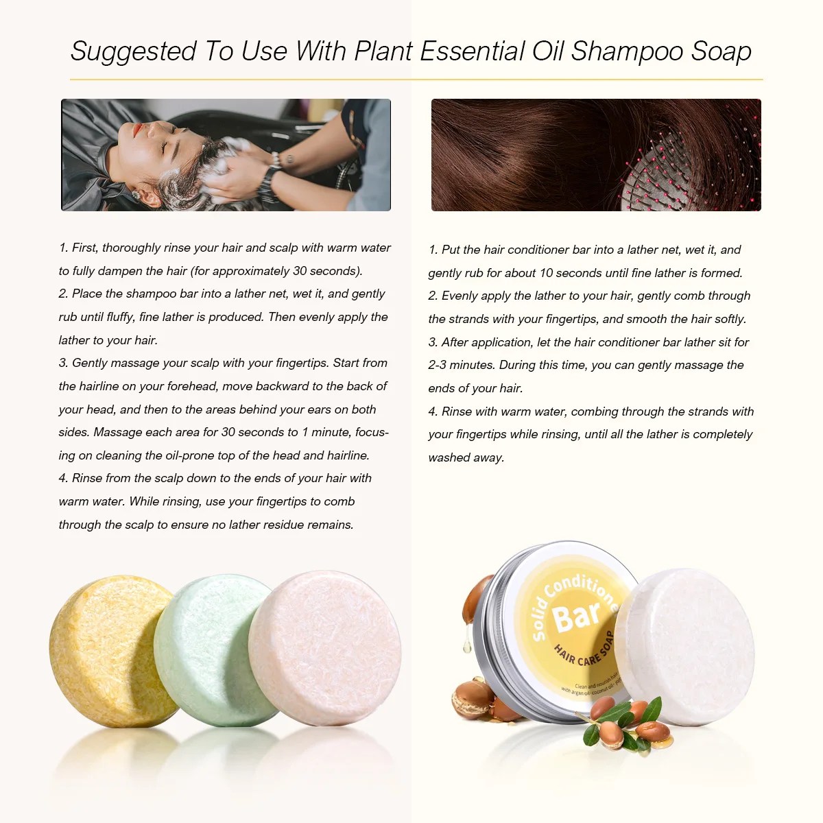 Plant Essential Oil Hair Conditioner Soap Rich in Argan Oil Coconut Oil Jojoba Oil Deep Hair Care Soap Used with Shampoo Soap