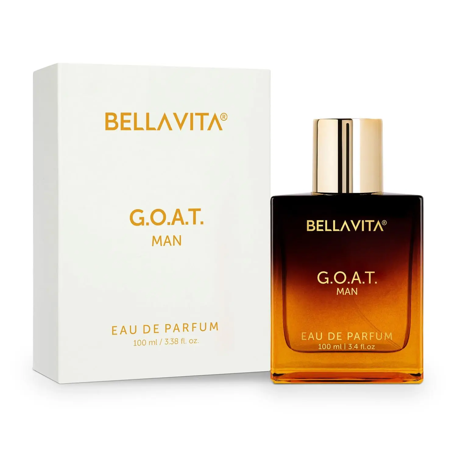BellaVita Luxury G.O.A.T. Men's Eau De Parfum 3.4 Fl.oz Natural Refreshing Notes Bergamot Long Lasting Fragrance Natural Cologne