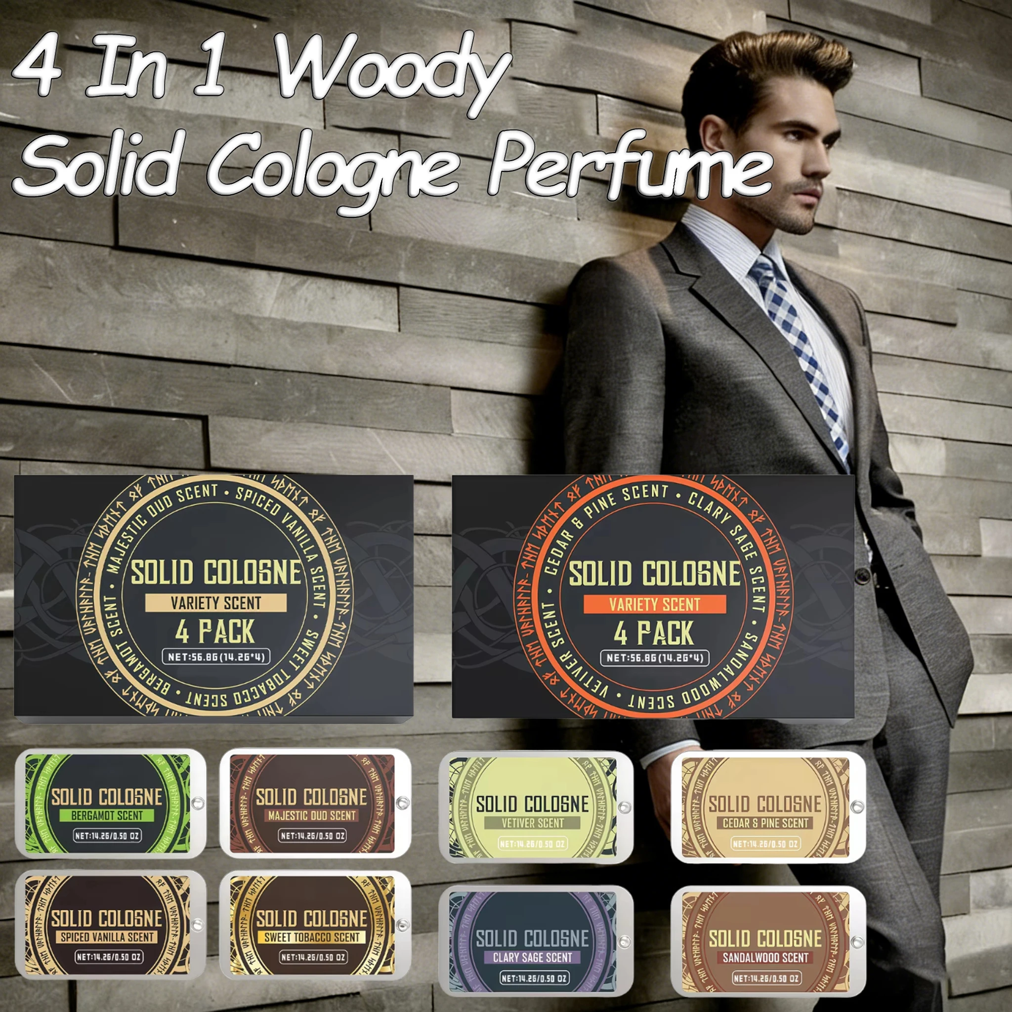 4In1 Pheromone Solid Cologne Woody Scent Set Lasting Natural Fragrance Release Charming Confidence Pocket Deodorant Solid Balm