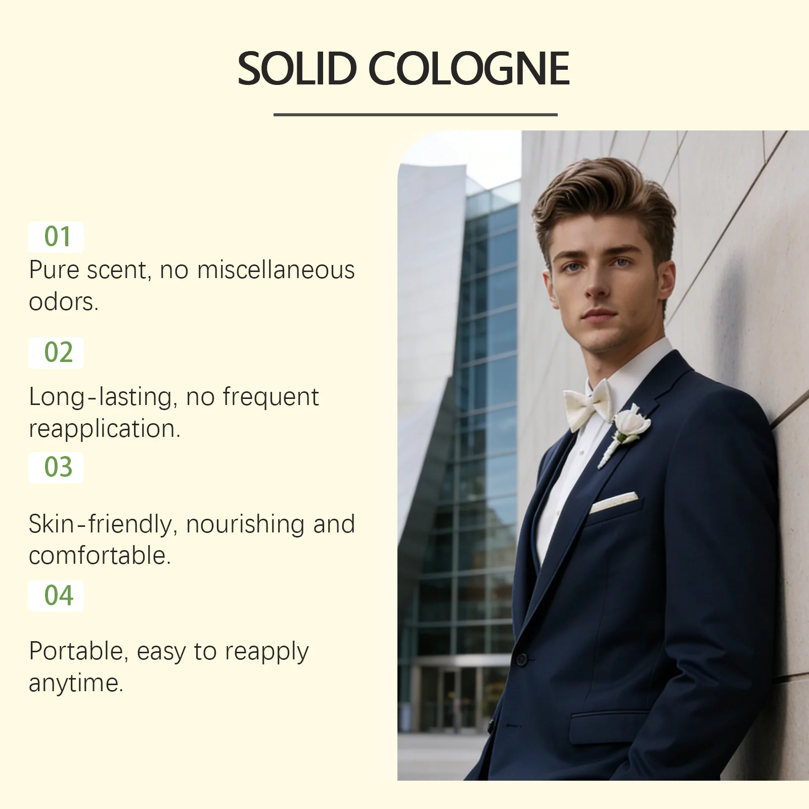 4In1 Pheromone Solid Cologne Woody Scent Set Lasting Natural Fragrance Release Charming Confidence Pocket Deodorant Solid Balm