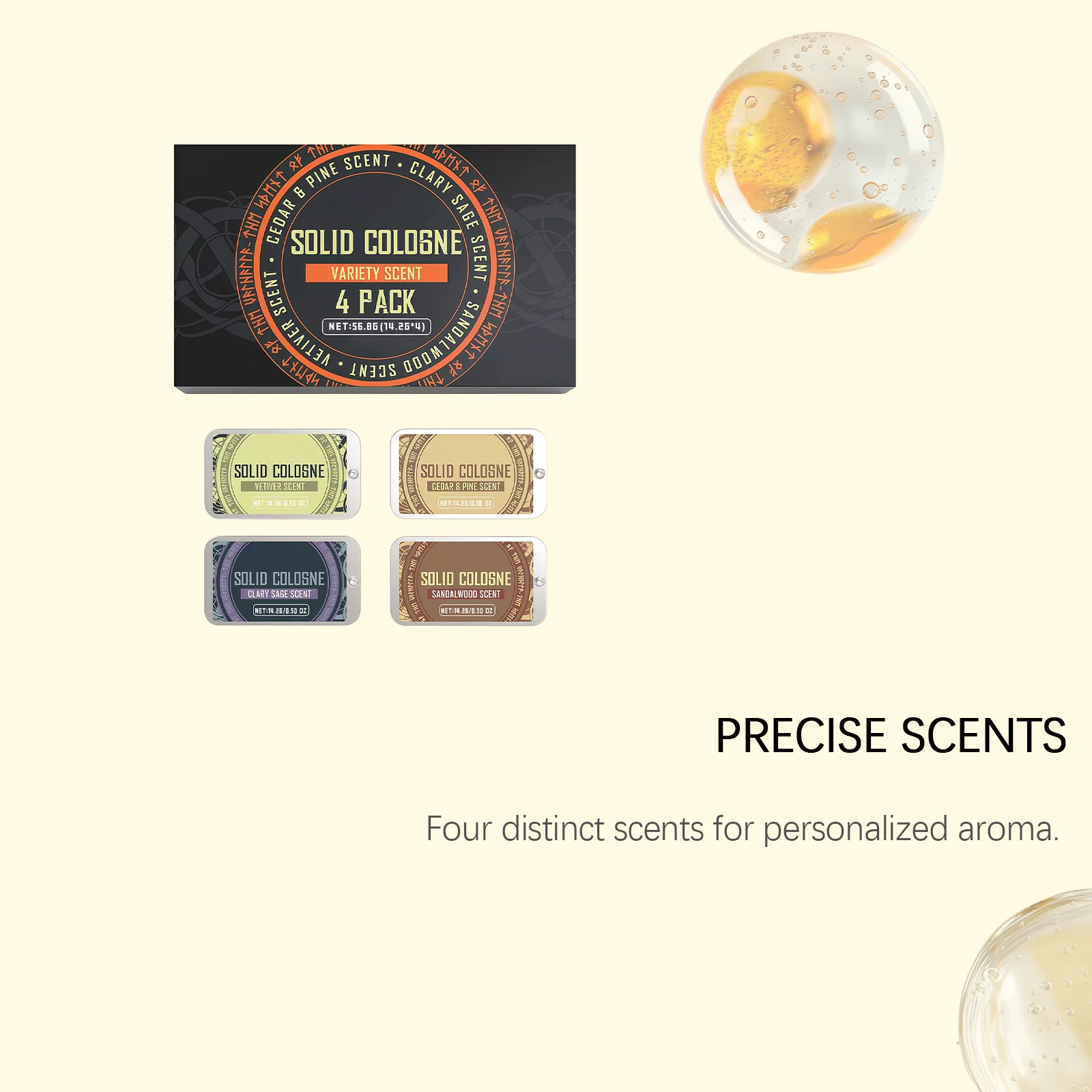 4In1 Pheromone Solid Cologne Woody Scent Set Lasting Natural Fragrance Release Charming Confidence Pocket Deodorant Solid Balm