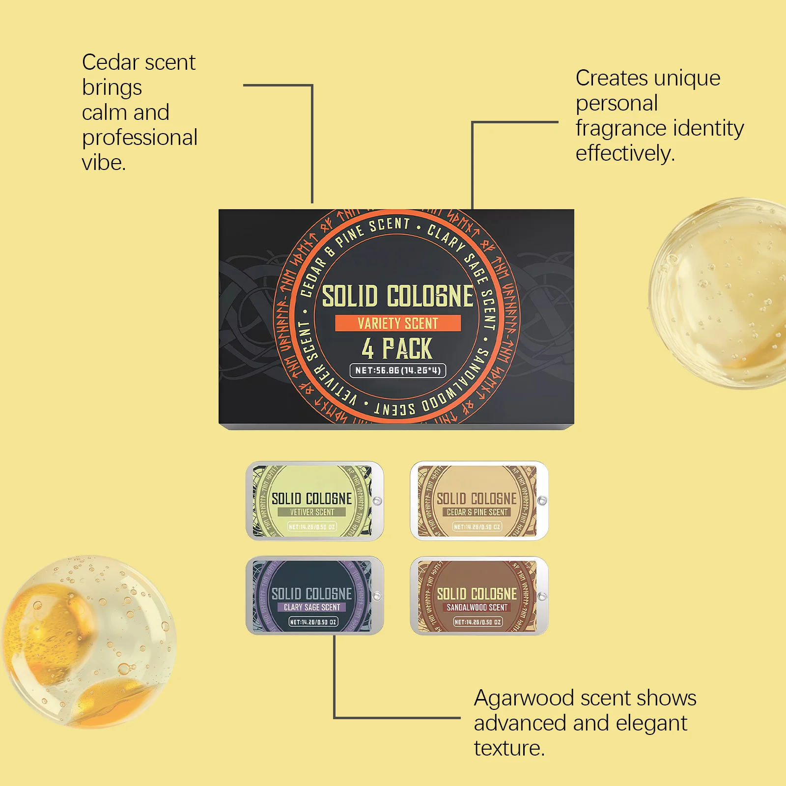 4In1 Pheromone Solid Cologne Woody Scent Set Lasting Natural Fragrance Release Charming Confidence Pocket Deodorant Solid Balm