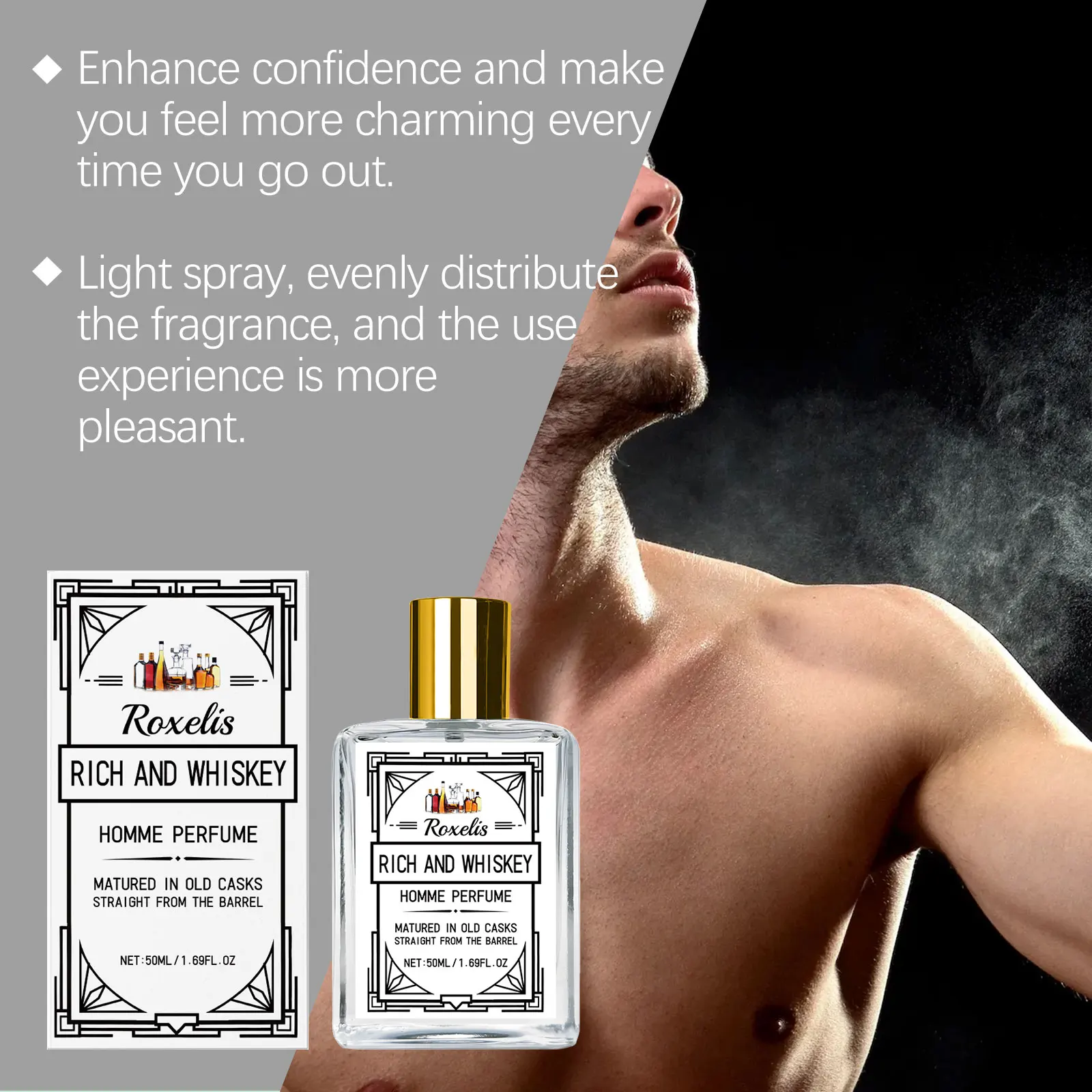 Roxelis 50ml Charm Whisky Men's perfume Gulong Fragrance Fragrance Elegant Fresh Charm Fragrance for Men perfume