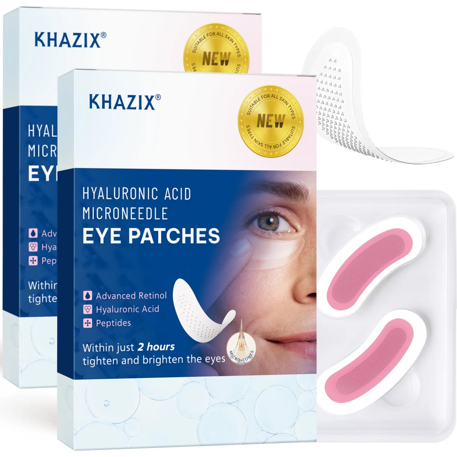 Retinol Microneedle Eye Patches with Hyaluronic Acid & Firming Peptides,for Forehead, Eye Area, Crow's Feet & Smile Lines,1Pair.