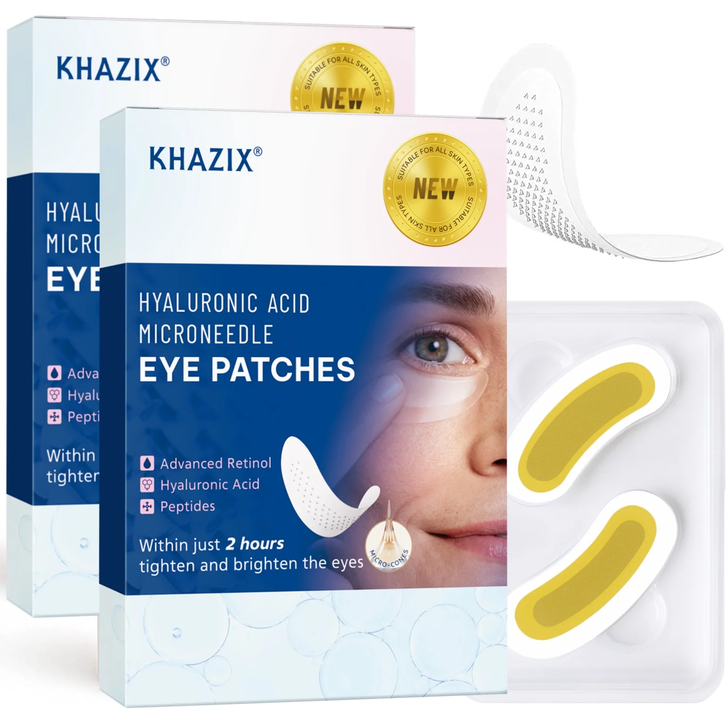Retinol Microneedle Eye Patches with Hyaluronic Acid & Firming Peptides,for Forehead, Eye Area, Crow's Feet & Smile Lines,1Pair.