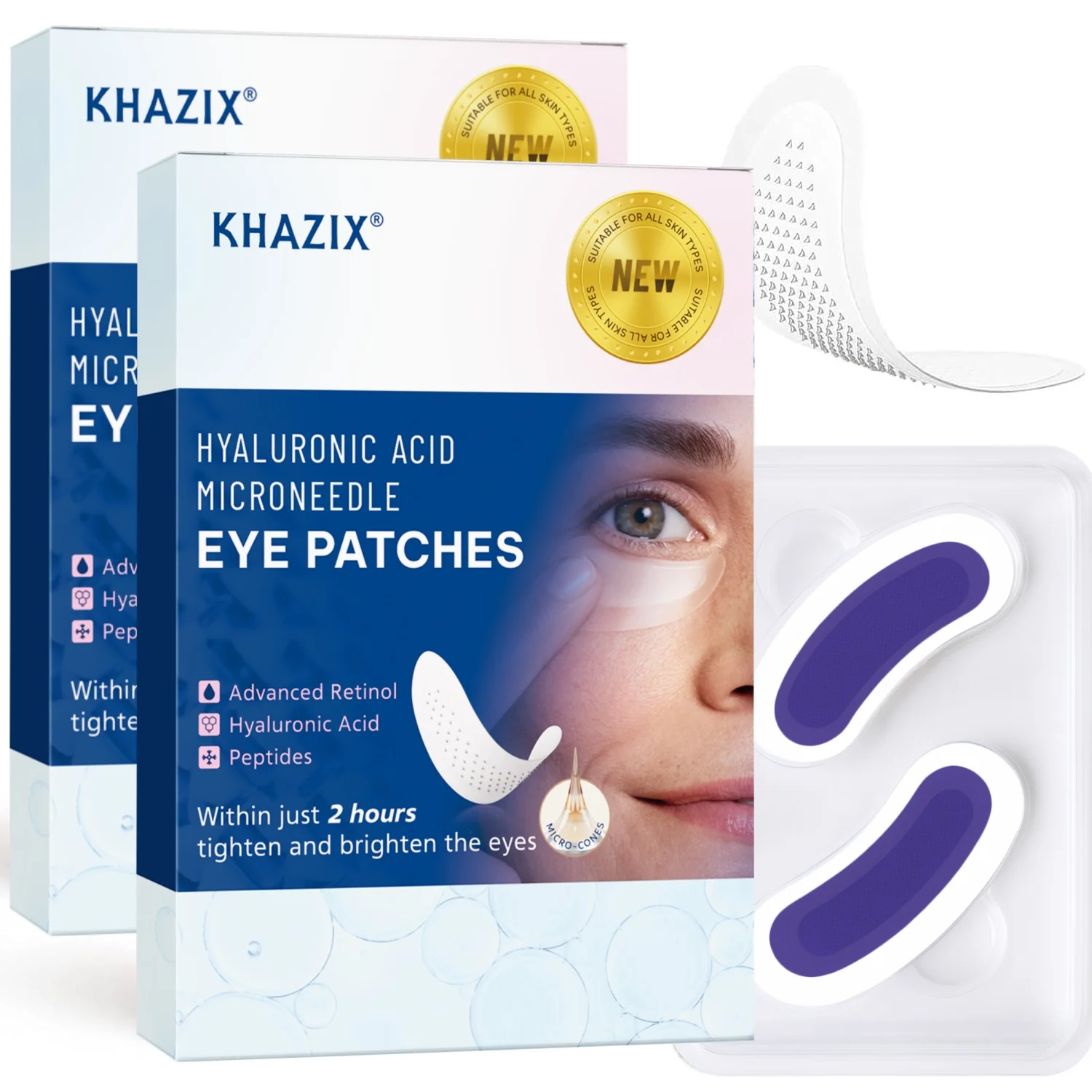 Retinol Microneedle Eye Patches with Hyaluronic Acid & Firming Peptides,for Forehead, Eye Area, Crow's Feet & Smile Lines,1Pair.