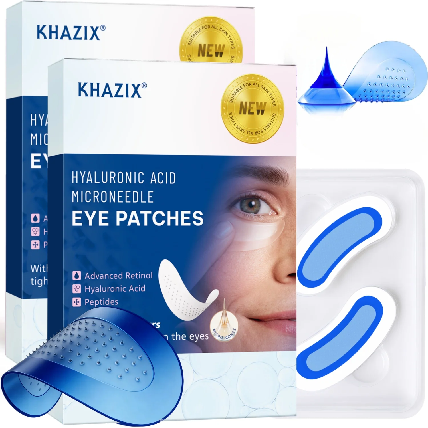 Retinol Microneedle Eye Patches with Hyaluronic Acid & Firming Peptides,for Forehead, Eye Area, Crow's Feet & Smile Lines,1Pair.
