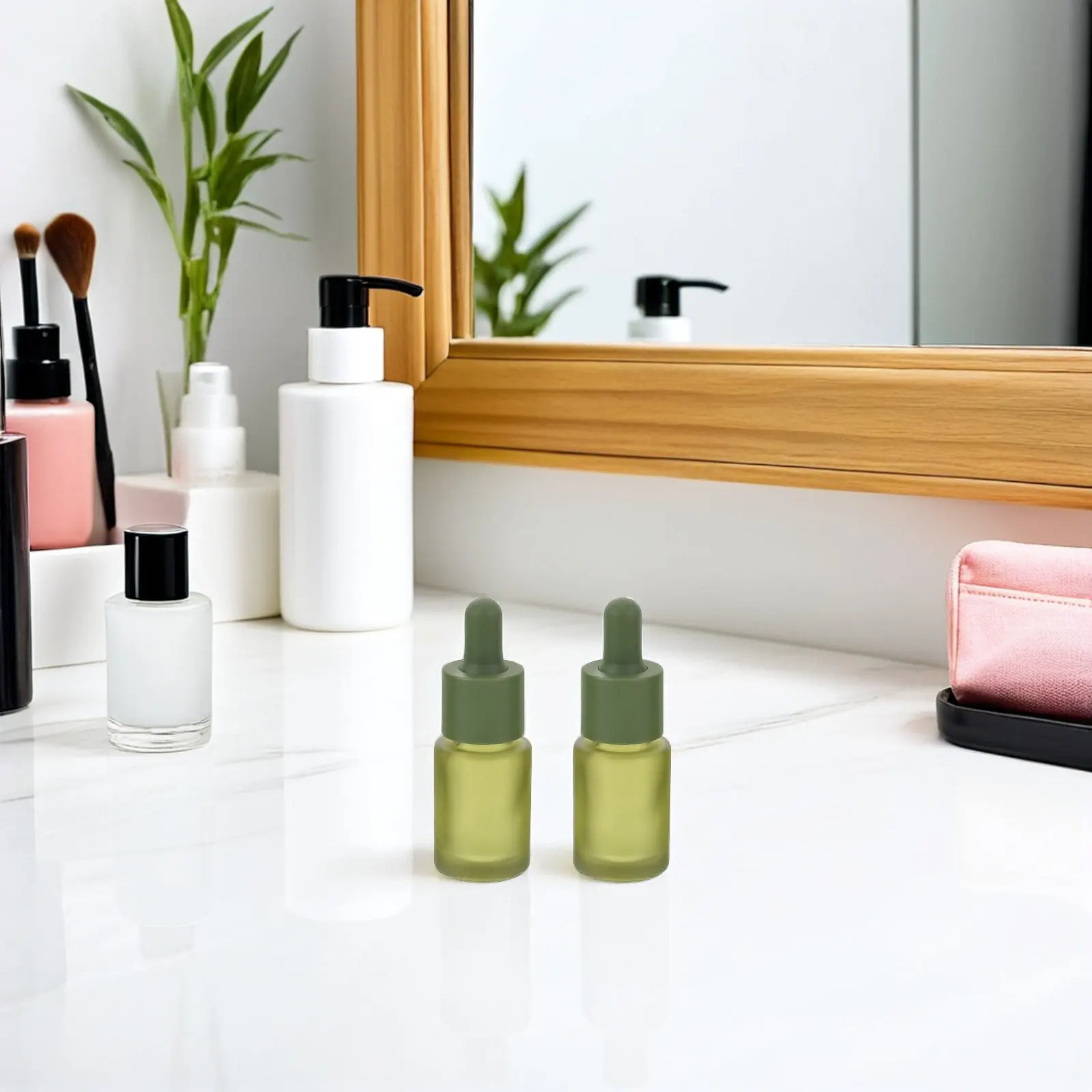 3Pcs 15Ml Green Frosted Glass Dropper Bottles for Essential Oils Aromatherapy Skincare Serums Perfume Use Empty