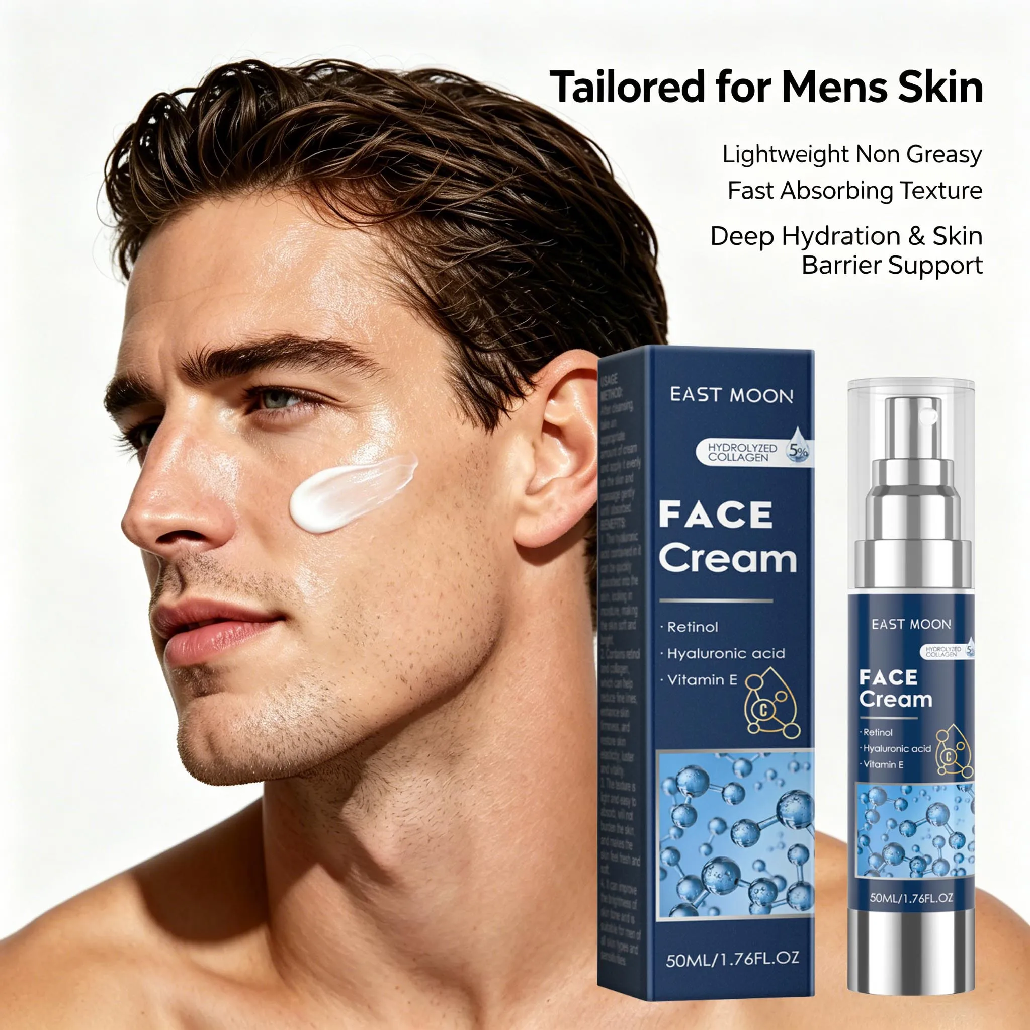 Men's Retinol Face Cream Hyaluronic Firming Lifting Brightening Fade Fine Lines Anti Puffiness Moisturizing Nourishing Skin Care