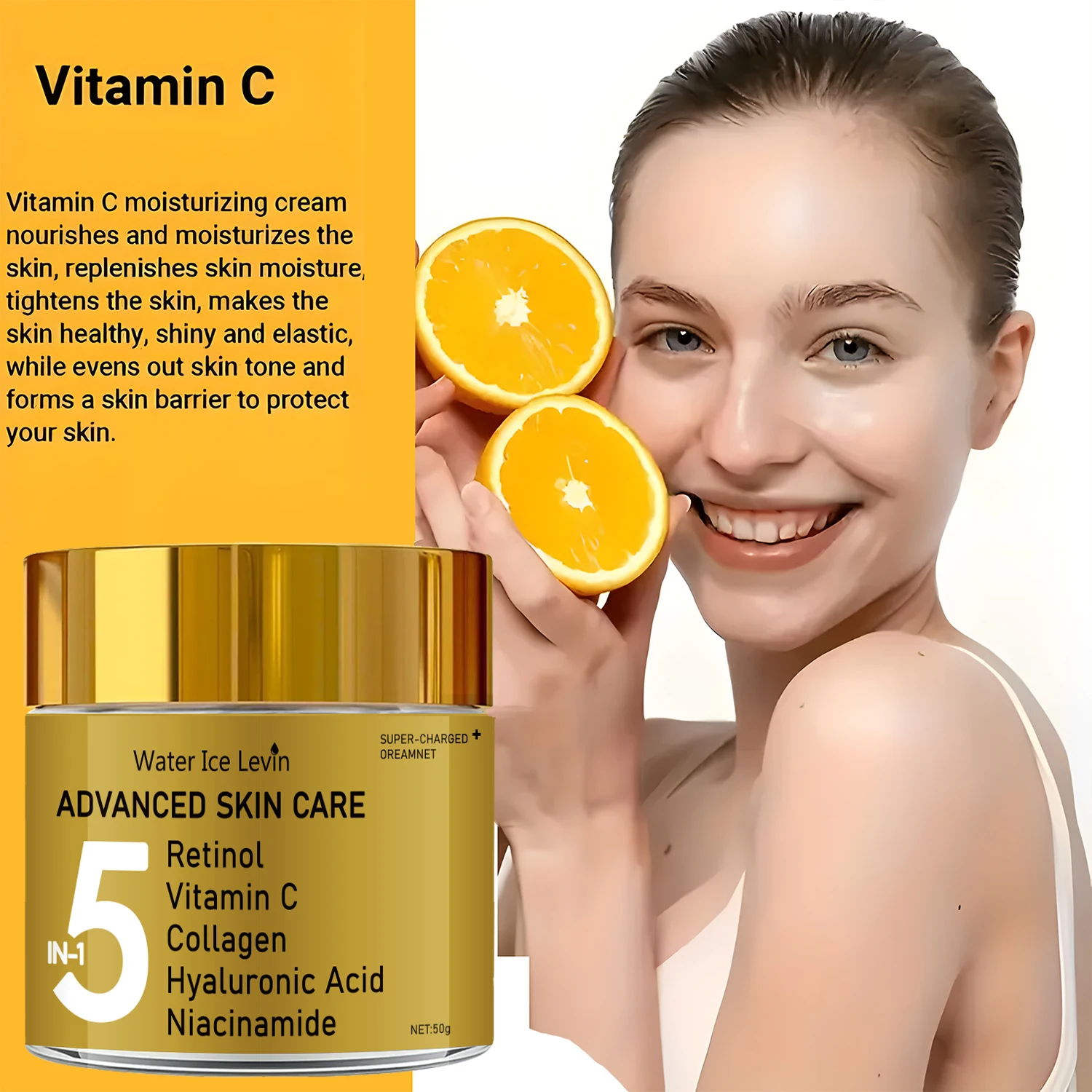 5-in-1 Facial Moisturizing Cream Containing Vitamin C, Collagen and E - Pore Moisture Formula, Suitable for All Skin Types, Non-Irritating