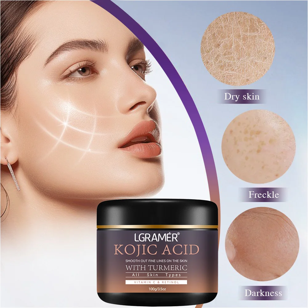 Kojic Acid Vitamin C &Turmeric Moisturizer Face Cream Fade Dark Spot Wrinkle Brightening Skin Firming Tighten Lighten Face Cream