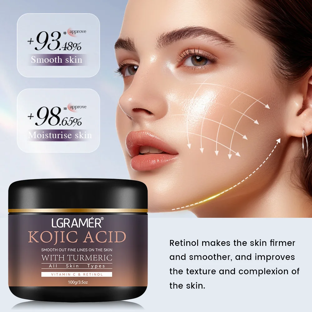 Kojic Acid Vitamin C &Turmeric Moisturizer Face Cream Fade Dark Spot Wrinkle Brightening Skin Firming Tighten Lighten Face Cream