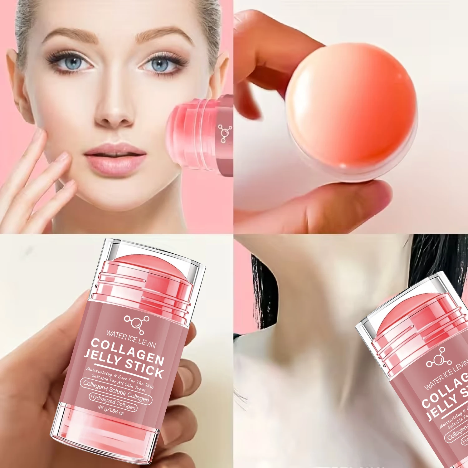Collagen Jelly Stick 45g with Hyaluronic Acid & Vitamin C - Moisturizing Firming Facial Stick for All Skin Types