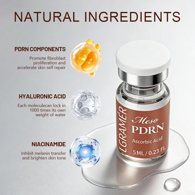 PDRN Salmon DNA Serum for Facial Hydro Glow Vitamin C Skin Booster Brighten Korean Skincare Hydration 5ml*1/10 Ascorbic Acid